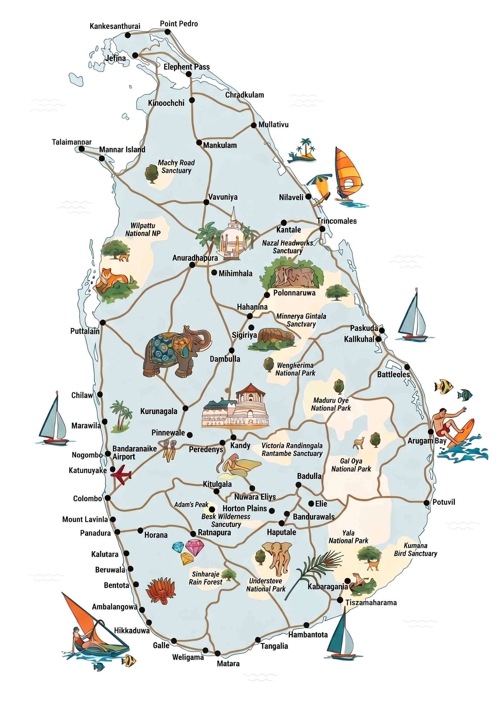 Illustrated Tourism Map of Sri Lanka